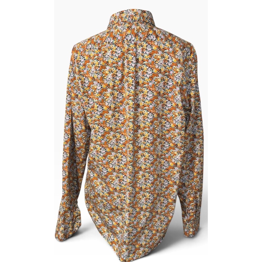 J.Crew Secret Wash Slim Fit Floral Button Down Shirt Orange Purple Large Pocket - Picture 5 of 13